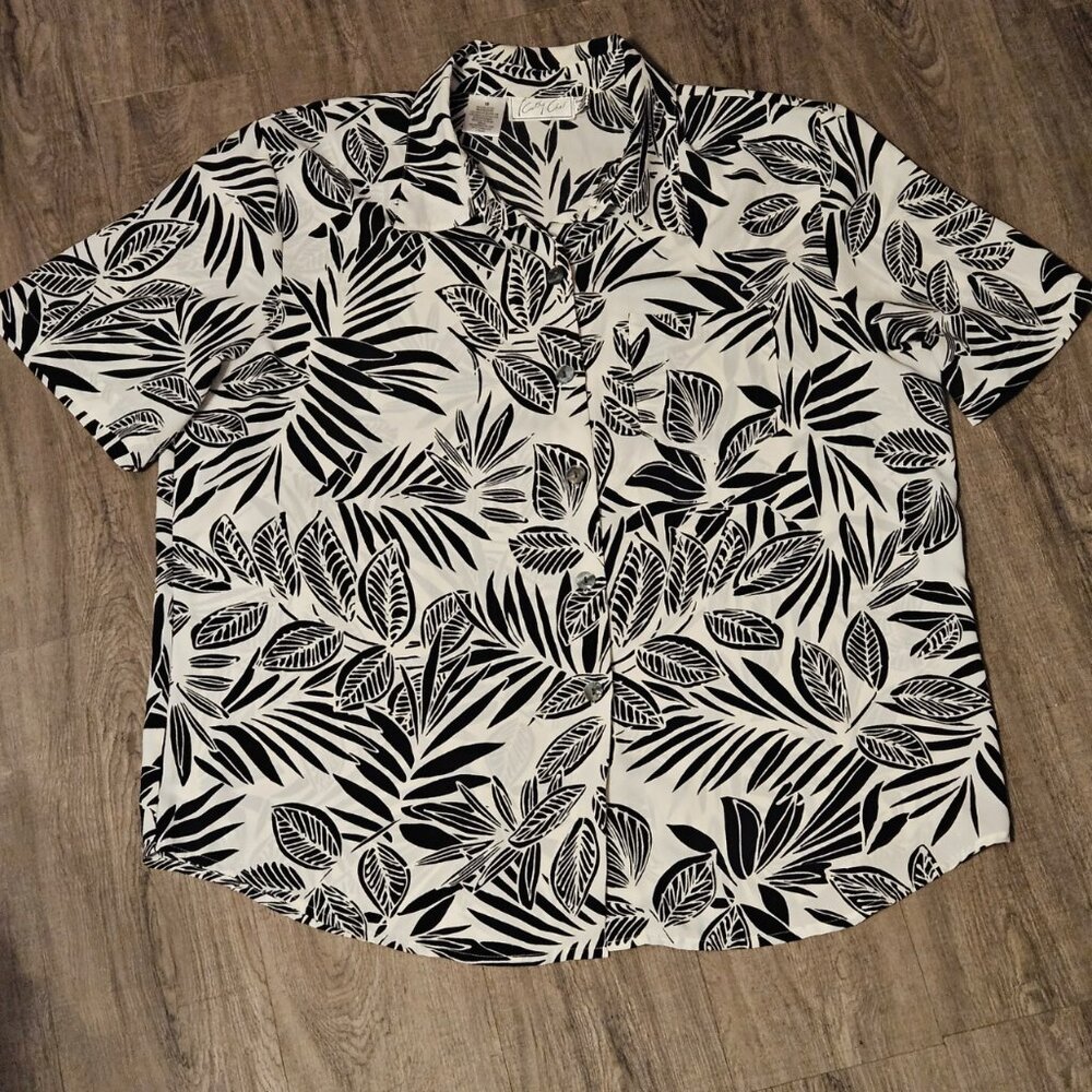 Vintage Kathy Che Short Sleeve Blouse Tropical Floral Size 18